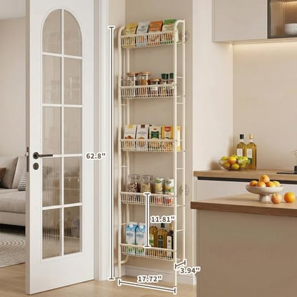 White 5-Tier Behind Door Narrow Bathroom Shelf Space Organizer
