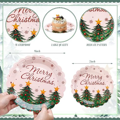 Christmas Tree Plates Set - Merry Christmas Party Decorations, 60 Pieces, Tree Design