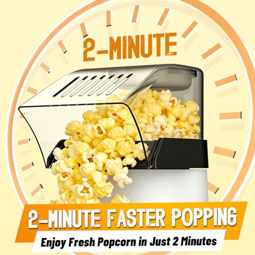 1200W Oil-Free Air Popcorn Maker - 4.5 Quart Capacity, White, Quick Ready