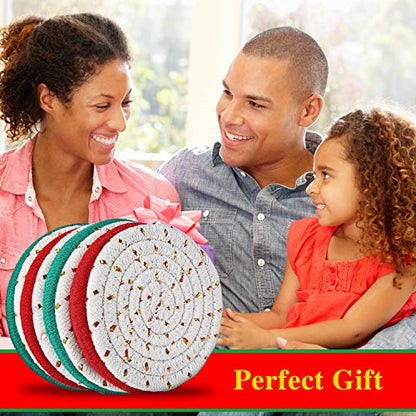 Christmas Coasters Set of 8 Handmade Cotton Woven Cup Pads - 4.3 Inches