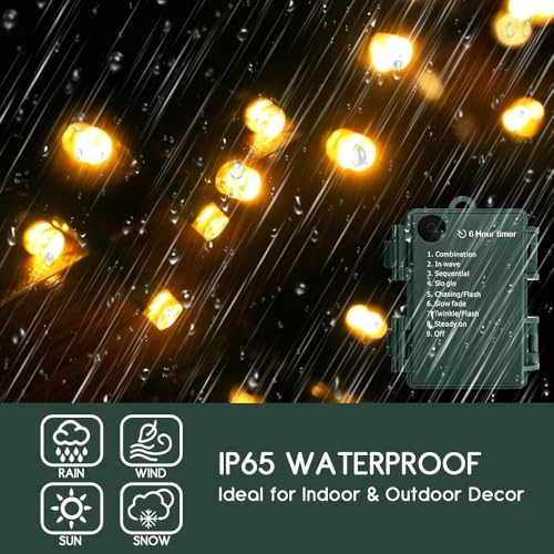 Battery Operated String Lights with Remote - 50 LED Warm White, 4 Pack 16.5Ft Dark Green Wire, 8 Modes & Timer