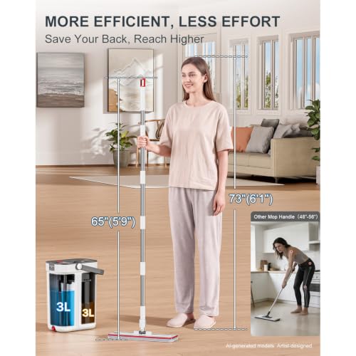 White Flat Mop with 4 Washable Pads - 3-Tank System for Floor & Wall Cleaning