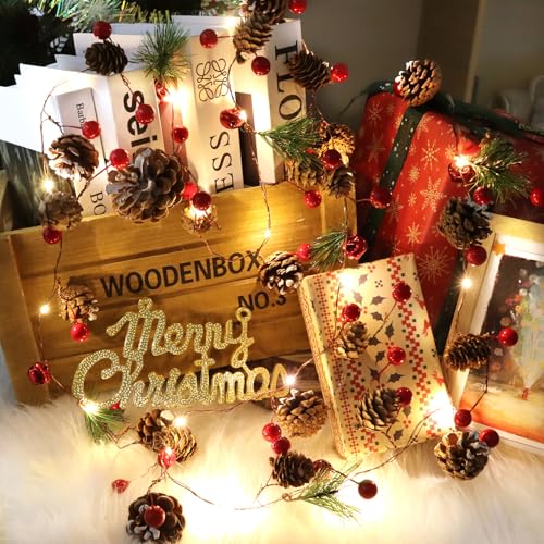 2 Pack Christmas Pine Cone Garland Lights 7FT Battery Operated Holiday Decor