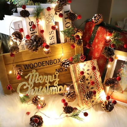 2 Pack Christmas Pine Cone Garland Lights 7FT Battery Operated Holiday Decor
