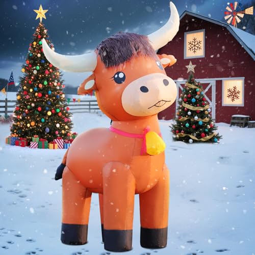 Highland Cow Inflatable Christmas Decor with LED Lights - Highland Calf Variation
