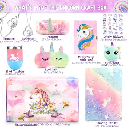 Unicorn Gifts Set for Girls Ages 6-10 with Glow in The Dark Blanket, Jewelry & More