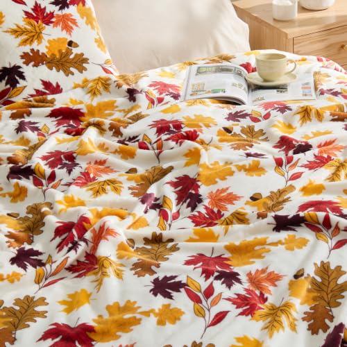 Fleece Blanket for Fall Leaves Design Twin Size 60x80 Inches - Plush Cozy Throw