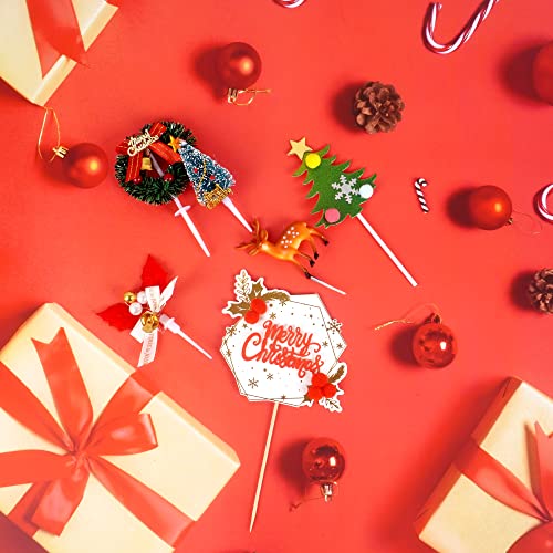 25pcs Christmas Cake Topper Set with Santa Snowman Reindeer and Mini Trees