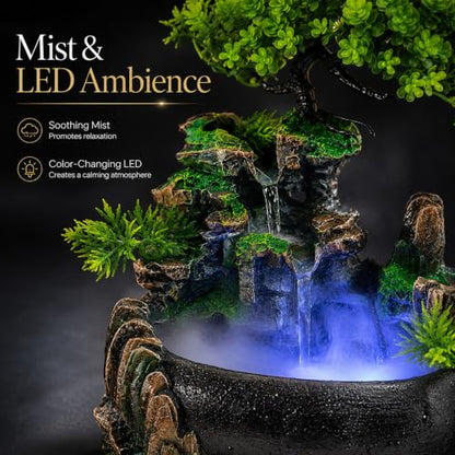 11-Inch Tabletop Fountain with LED Mist and Rockery Waterfall - Indoor Decor