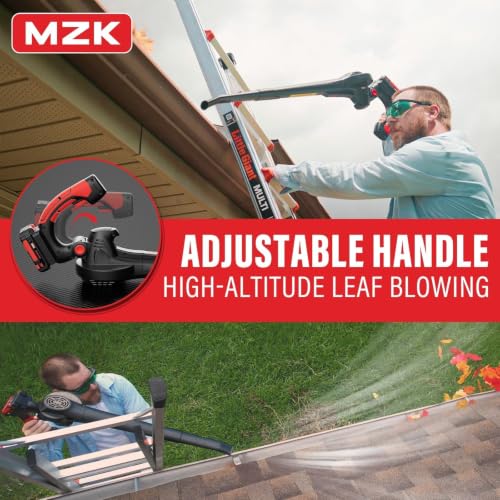 MZK 20V Cordless Leaf Blower - Red, Lightweight, Battery-Powered Yard Cleaner