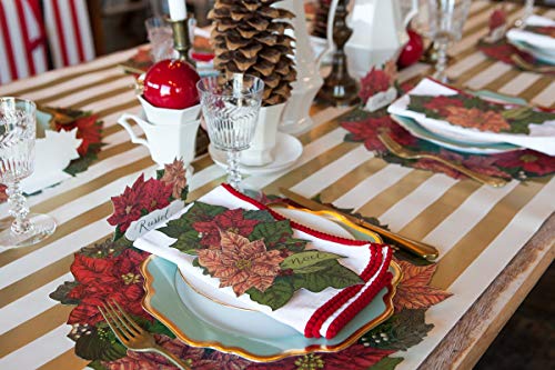 Disposable Christmas Poinsettia Paper Placemats for Dining Table - US Made, 12 Sheets