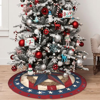 4th of July Patriotic Christmas Tree Skirt 36 Inch Star Pattern Holiday Decor