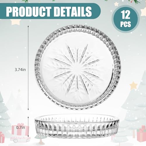 12 Pcs Snowflake Glass Candle Holders - 3.74 Inch Clear Winter Candle Plates for Holiday Decor