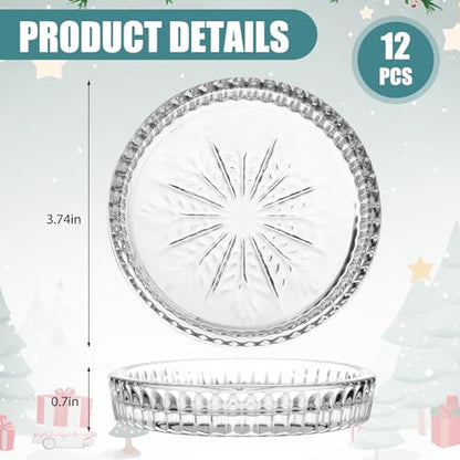 12 Pcs Snowflake Glass Candle Holders - 3.74 Inch Clear Winter Candle Plates for Holiday Decor