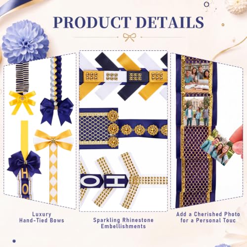 9 Pcs Blue White Gold Homecoming Mum Braid Set for School Spirit Decor