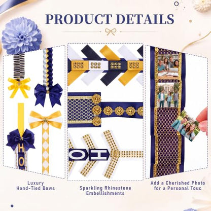 9 Pcs Blue White Gold Homecoming Mum Braid Set for School Spirit Decor