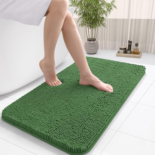 OLANLY Bathroom Rugs 47x20, Extra Soft Absorbent Chenille Bath Rugs, Rubber Backing Quick Dry, Machine Washable Bath Mats for Bathroom Floor, Tub and Shower, Home Decor Accessories, Black