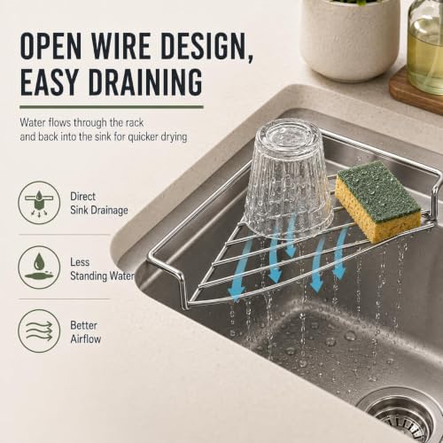 1pc Stainless Steel Corner Sink Shelf Triangular Kitchen Organizer