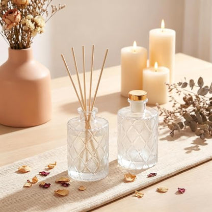 8 Glass Reed Diffuser Bottles with Sticks Set - Refillable Home Fragrance Containers
