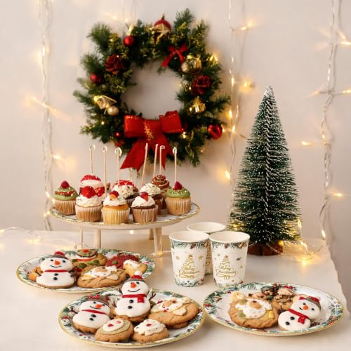 120-Piece Gold Christmas Party Tableware Set for 20 Guests - Disposable Dinnerware Kit