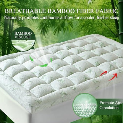 Twin XL Cloud Mattress Topper with 3D Box Support and Cooling Bamboo Fabric