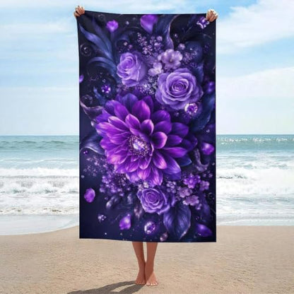 Jewel-Toned Floral Bouquet with Gems Oversized Beach Towel 51x31 - Soft Absorbent Travel & Pool Towel