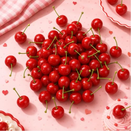 60 Red Artificial Cherry Foam Fruit Decor for Cakes & Crafts