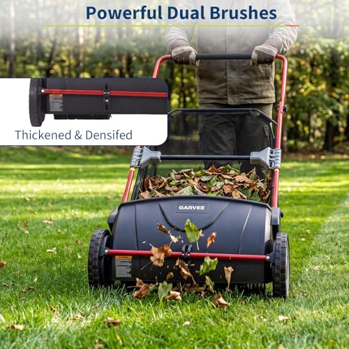21 Inch Manual Push Lawn Sweeper with Red Frame and 3.5 Cu. Ft. Collector