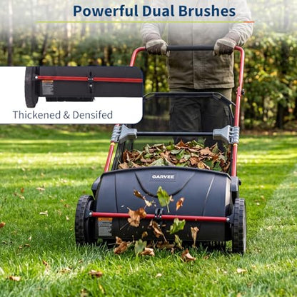 21 Inch Manual Push Lawn Sweeper with Red Frame and 3.5 Cu. Ft. Collector