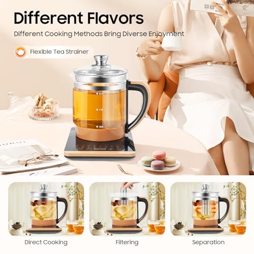 Electric 1.8L Kettle with 18 Menus, Steamed Egg Holder & Adjustable Cover