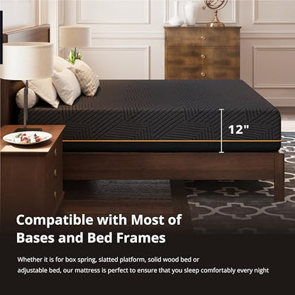 EGOHOME 14 Inch Twin Memory Foam Mattress for Back Pain, Cooling Copper Gel Bed in a Box, Foam Made in USA, CertiPUR-US Certified, Therapeutic Medium Firm, Daybed 38x75x14 Black