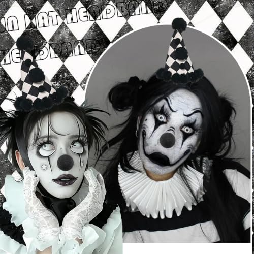 Clown Hat Headband Nose Set - Black White Halloween Costume Accessories