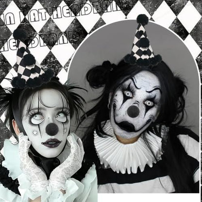 Clown Hat Headband Nose Set - Black White Halloween Costume Accessories