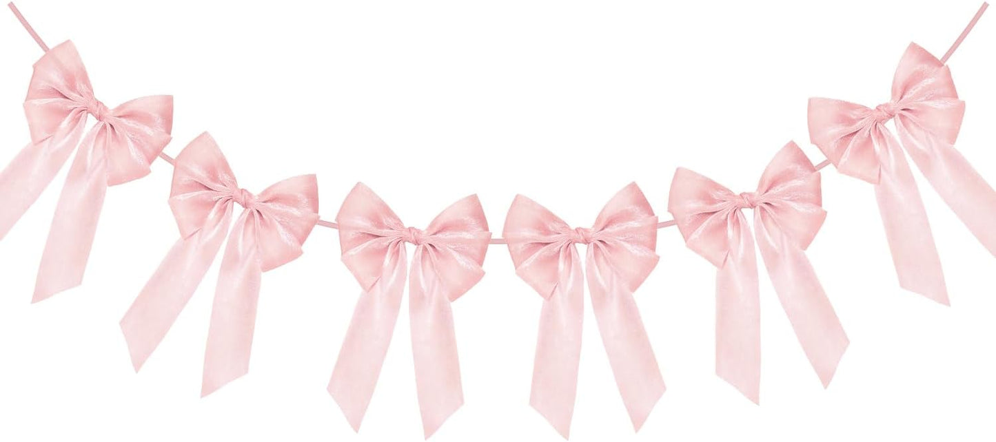 Skiennix 6.5ft Pink Bows Garland Banner - 6 Pre-Strung Bow Decorations for Birthday & Baby Showers