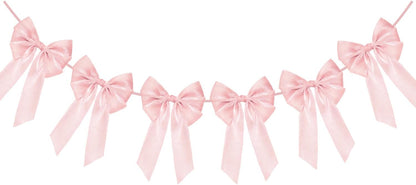 Skiennix 6.5ft Pink Bows Garland Banner - 6 Pre-Strung Bow Decorations for Birthday & Baby Showers