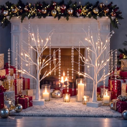 Lighted Birch Tree Decor Set - 2ft White Holiday Wedding Christmas Centerpieces