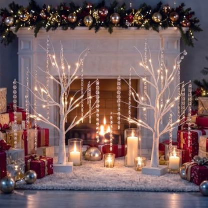 Lighted Birch Tree Decor Set - 2ft White Holiday Wedding Christmas Centerpieces