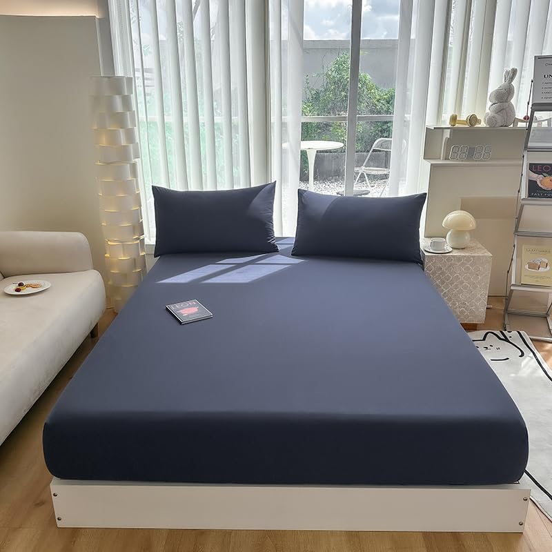 Queen Fitted Sheet with Elasticated Edges Microfiber Shrink-Resistant BYHIP A03