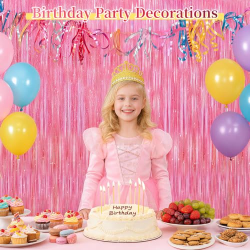 Pink Glitter Foil Fringe Curtain Pack for Party Decorations - 4 Pieces