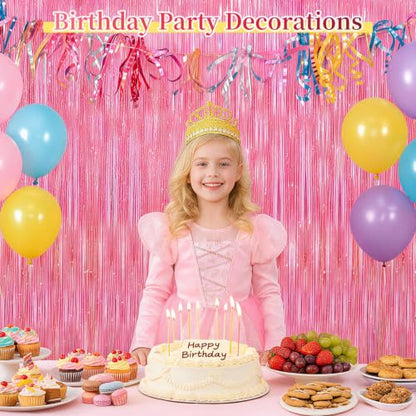 Pink Glitter Foil Fringe Curtain Pack for Party Decorations - 4 Pieces