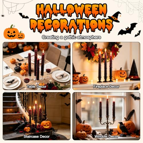 Black Bleeding Taper Candles 12 Pack - 10 Inch Halloween Gothic Decor - Variation of THIS listing