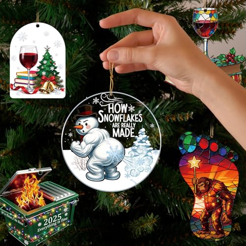 Funny Snowman Christmas Ornament 2026 - 3.9 Inch Acrylic Holiday Decor - Snowman Hanging Decoration for Xmas Tree & Gift Exchange