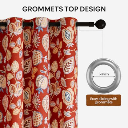 Terracotta Floral Blackout Curtains for Bedroom 84 Inch 2 Panels - Variation of Terracotta and Orange Floral