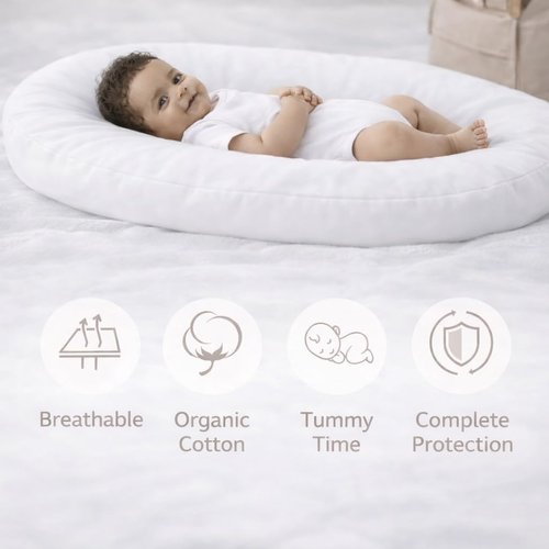 Aila + Aiden Baby Lounger - Organic Cotton Infant Lounger | Adjustable & Portable | Soft, Breathable Cover - Snuggle Collection (White)