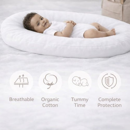 Aila + Aiden Baby Lounger - Organic Cotton Infant Lounger | Adjustable & Portable | Soft, Breathable Cover - Snuggle Collection (White)