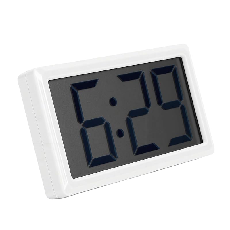 Mini Digital Clock - White, Battery Powered, 3.3in Display, Desktop & Magnetic Mount