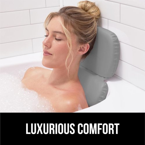 GORILLA GRIP Bath Pillow - Luxury Tub Headrest with Strong Suction Cups | XL Gray Spa Accessory