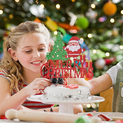 Christmas Cake Topper Santa Snowflake Red 3 - Holiday Party Decorations