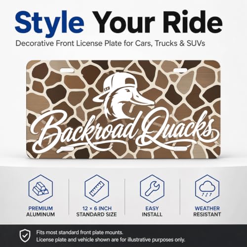 Backroad Quacks Duck Camo Aluminum License Plate Decor - 6x12 Inches, Outdoor Wildlife Display