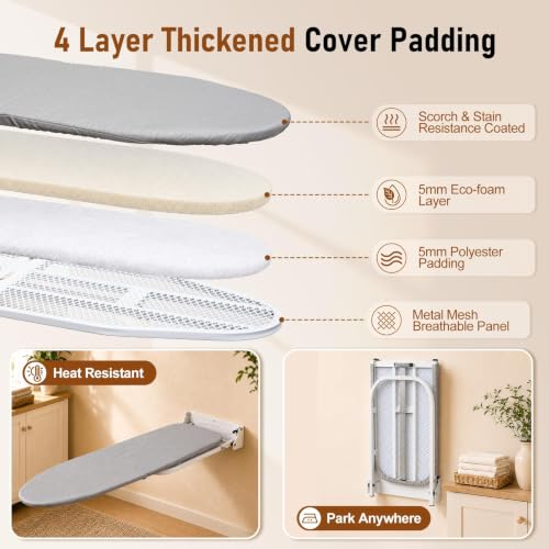 Wall Mounted Folding Ironing Board - Space Saving, Gray